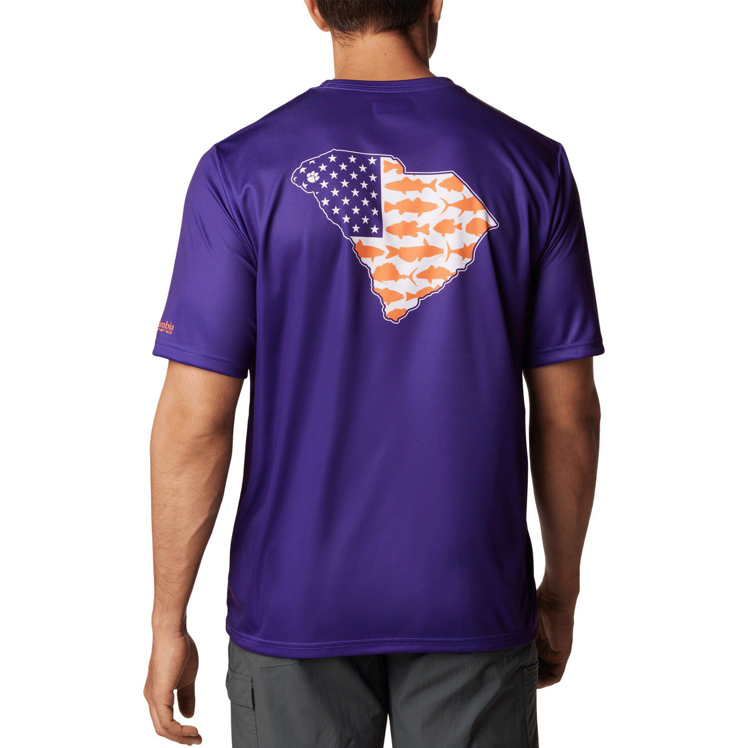 Chemise Columbia PFG Clemson Tigers – Homme, Taille M, Manches Courtes, Pêche, Orange