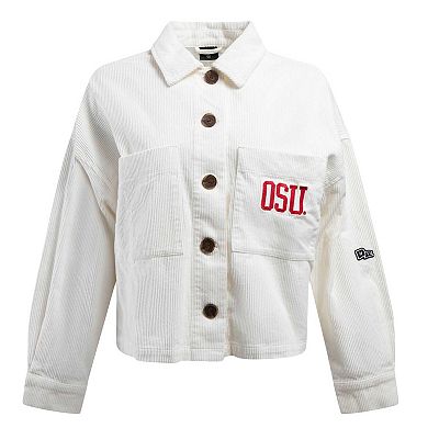 Women's Hype and Vice White Ohio State Buckeyes Corduroy Button-Up Jacket