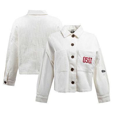 Women's Hype and Vice White Ohio State Buckeyes Corduroy Button-Up Jacket