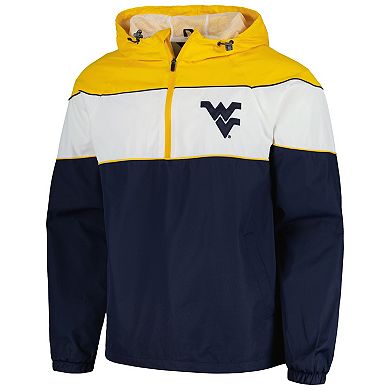 Men's G-III Sports by Carl Banks Navy West Virginia Mountaineers Center Line Half-Zip Raglan Hoodie Jacket
