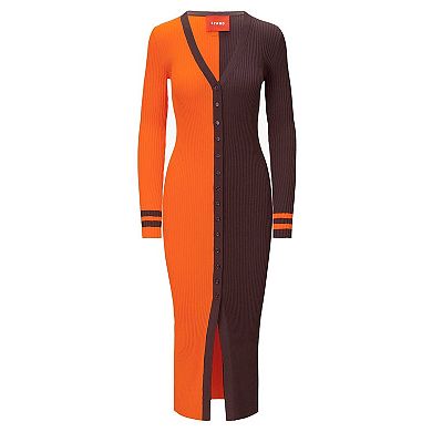 Women's STAUD Orange/Brown Cleveland Browns Shoko Knit Button-Up Sweater Dress