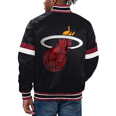 Men's Starter Black Miami Heat Home Game Satin Full-Snap Varsity Jacket