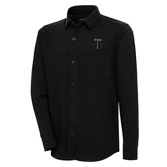 Men's Antigua Black Portland Timbers Streamer Diamond Button-Up Shacket