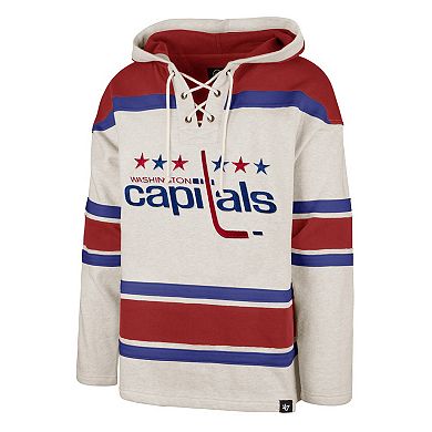 Men's '47 Oatmeal Washington Capitals Rockaway Lace-Up Pullover Hoodie