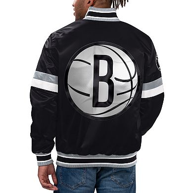 Men's Starter Black Brooklyn Nets Home Game Satin Full-Snap Varsity Jacket