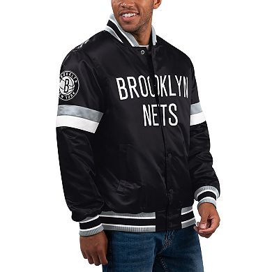 Men's Starter Black Brooklyn Nets Home Game Satin Full-Snap Varsity Jacket