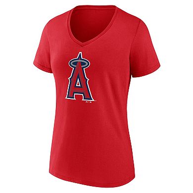 Women's Fanatics Branded Red Los Angeles Angels Core Official Logo V-Neck T-Shirt