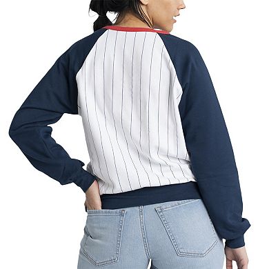 Women's Lusso White/Navy Boston Red Sox Mack Fleece V-Neck Pullover Top