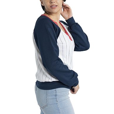 Women's Lusso White/Navy Boston Red Sox Mack Fleece V-Neck Pullover Top