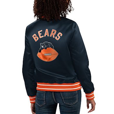 Women's Starter Navy/Orange Chicago Bears Full Count Satin Full-Snap Varsity Jacket