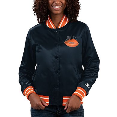 Women's Starter Navy/Orange Chicago Bears Full Count Satin Full-Snap Varsity Jacket