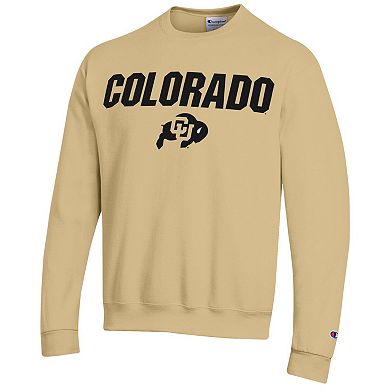 Men's Champion Gold Colorado Buffaloes Straight Over Logo Powerblend Pullover Sweatshirt