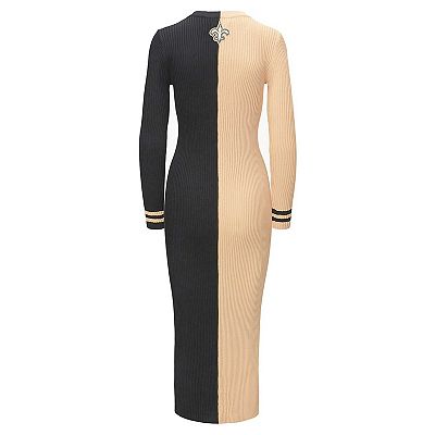 Women's STAUD Gold/Black New Orleans Saints Shoko Knit Button-Up Sweater  Dress