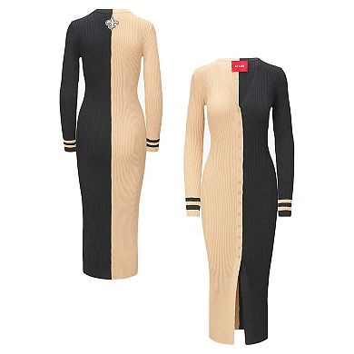 Women's STAUD Gold/Black New Orleans Saints Shoko Knit Button-Up Sweater Dress