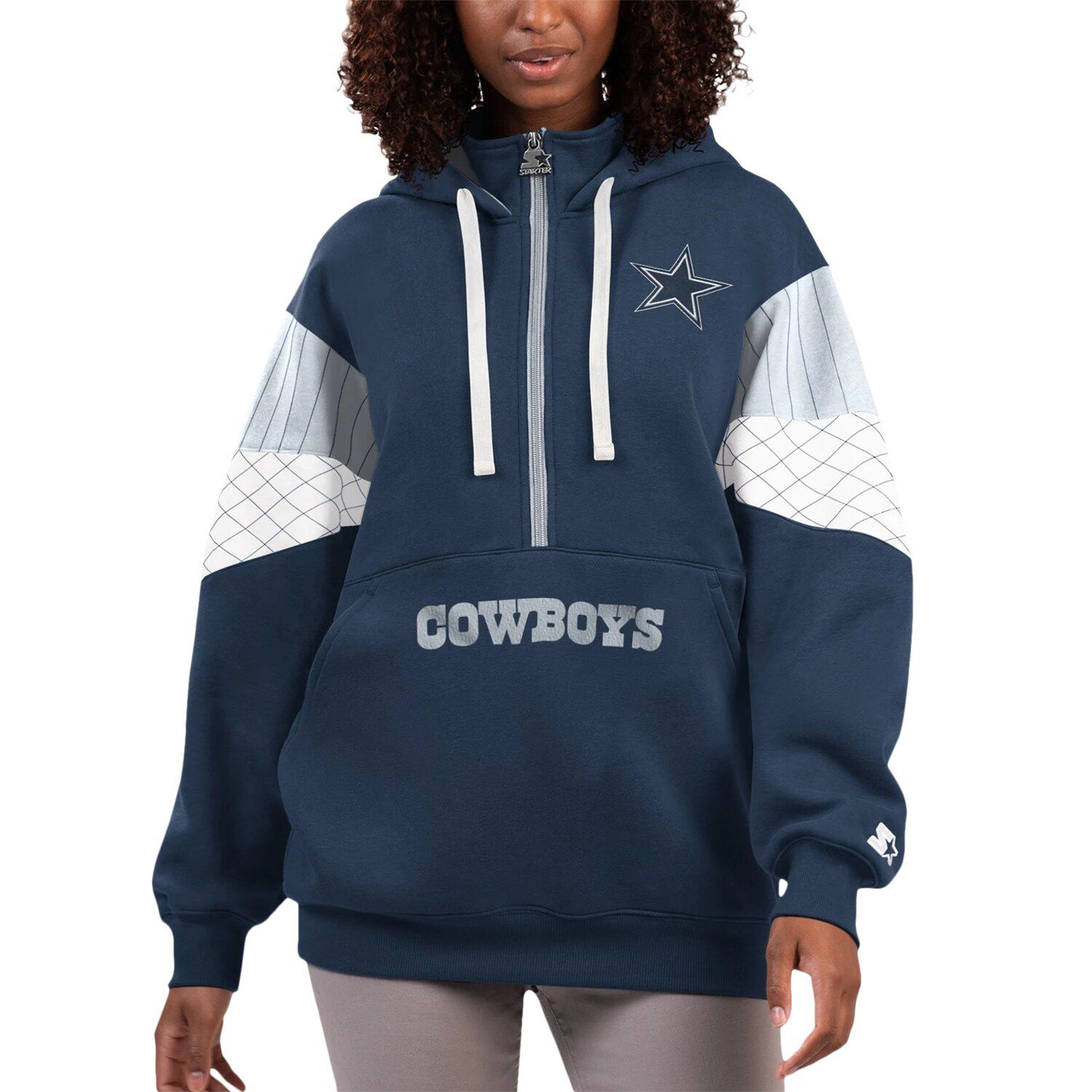 Men's New Era Navy/White Dallas Cowboys Fleece Retro Joe Pullover