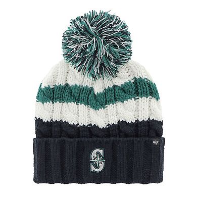 Women's '47 White/Navy Seattle Mariners Ashfield Cuffed Knit Hat with Pom