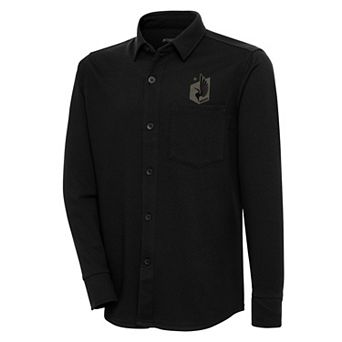 Men's Antigua Black Minnesota United FC Streamer Diamond Button-Up Shacket