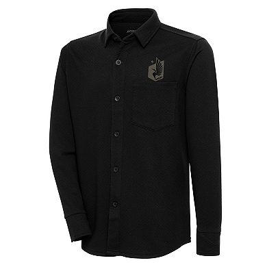Men's Antigua Black Minnesota United FC Streamer Diamond Button-Up Shacket
