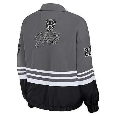 Women's WEAR by Erin Andrews Silver Brooklyn Nets Vintage Full-Zip Windbreaker