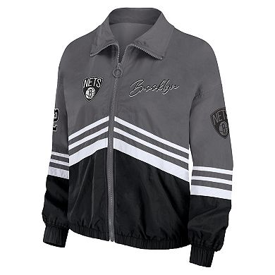 Women's WEAR by Erin Andrews Silver Brooklyn Nets Vintage Full-Zip Windbreaker
