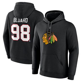 Men's Fanatics Branded Connor Bedard Black Chicago Blackhawks Authentic Stack Name & Number Tri-Blend Pullover Hoodie