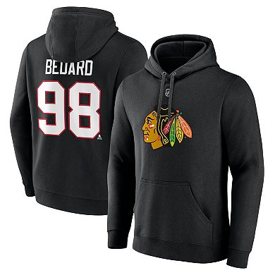 Men's Fanatics Branded Connor Bedard Black Chicago Blackhawks Authentic Stack Name & Number Tri-Blend Pullover Hoodie