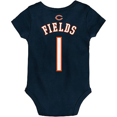 Newborn & Infant Justin Fields Navy Chicago Bears Mainliner Player Name & Number Bodysuit