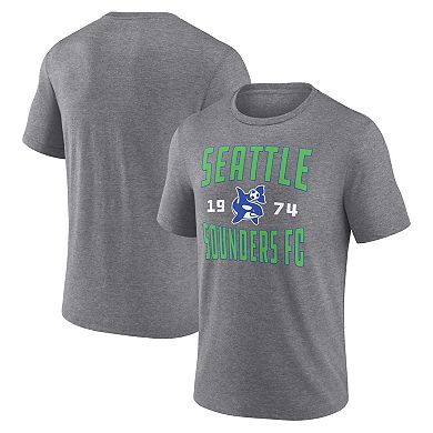 Men's Fanatics Branded Heather Gray Seattle Sounders FC Antique Stack Tri-Blend T-Shirt