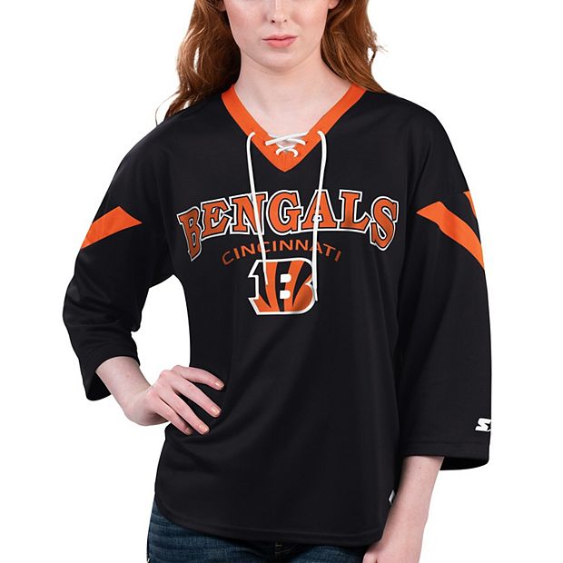 Women's Starter Black Cincinnati Bengals Rally Lace-Up 3/4 Sleeve