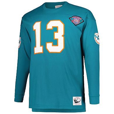 Men's Mitchell & Ness Dan Marino Aqua Miami Dolphins Big & Tall Cut & Sew Player Name & Number Long Sleeve T-Shirt