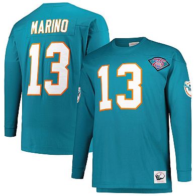 Men's Mitchell & Ness Dan Marino Aqua Miami Dolphins Big & Tall Cut & Sew Player Name & Number Long Sleeve T-Shirt
