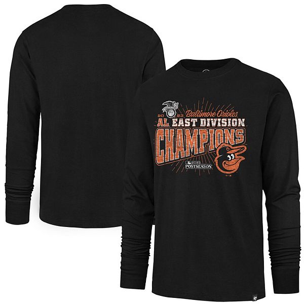 Men's '47 Black Baltimore Orioles 2023 AL East Division Champions  Distressed Franklin Long Sleeve T-Shirt