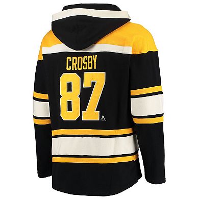 Men's '47 Sidney Crosby Black Pittsburgh Penguins Player Name & Number Lacer Pullover Hoodie