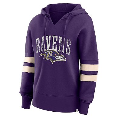 Women's Fanatics Branded Purple Baltimore Ravens Bold Move Dolman V-Neck Pullover Hoodie