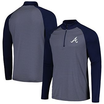 Men's Levelwear Navy Atlanta Braves Charter Striped Raglan Quarter-Zip Top
