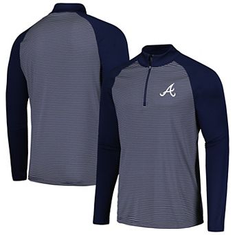 Men's Levelwear Navy Atlanta Braves Charter Striped Raglan Quarter-Zip Top