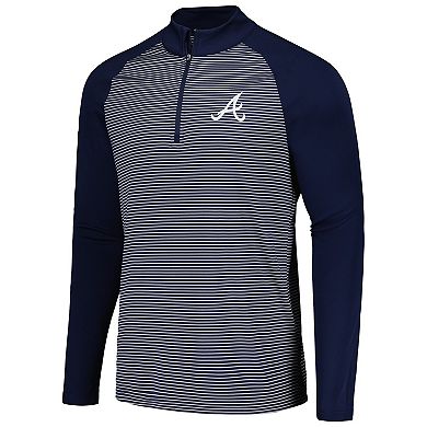 Men's Levelwear Navy Atlanta Braves Charter Striped Raglan Quarter-Zip Top