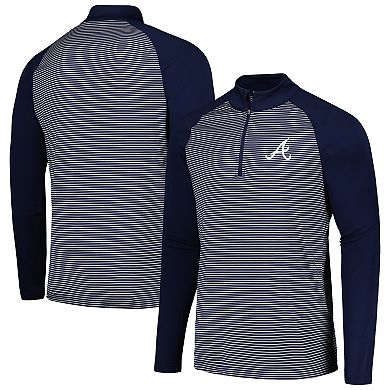 Men's Levelwear Navy Atlanta Braves Charter Striped Raglan Quarter-Zip Top
