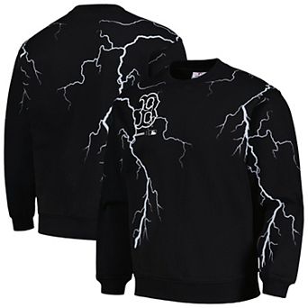 Men's PLEASURES Black Boston Red Sox Lightning Crewneck Pullover Sweatshirt