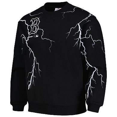 Men's PLEASURES Black Boston Red Sox Lightning Crewneck Pullover Sweatshirt