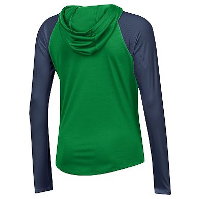 Women's Under Armour Green Notre Dame Fighting Irish Gameday Mesh Performance Raglan Hooded Long Sleeve T-Shirt