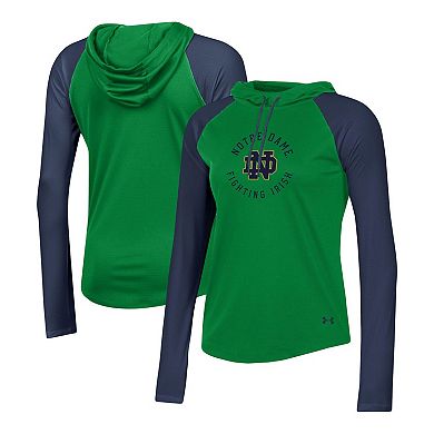 Women's Under Armour Green Notre Dame Fighting Irish Gameday Mesh Performance Raglan Hooded Long Sleeve T-Shirt