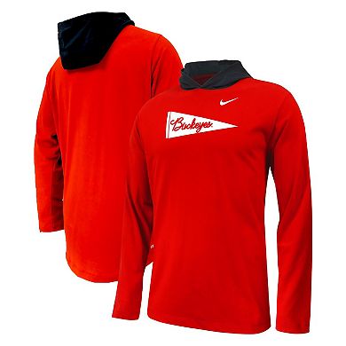 Youth Nike Scarlet Ohio State Buckeyes Sideline Performance Long Sleeve Hoodie T-Shirt