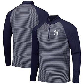 Men's Levelwear Navy New York Yankees Charter Striped Raglan Quarter-Zip Top