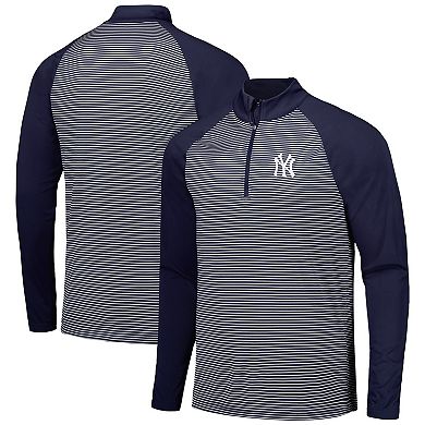 Men's Levelwear Navy New York Yankees Charter Striped Raglan Quarter-Zip Top