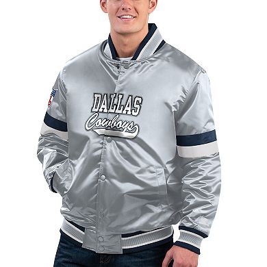 Men's Starter Gray Dallas Cowboys Home Game Satin Full-Snap Varsity Jacket