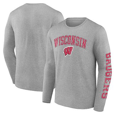 Men's Fanatics Branded Heather Gray Wisconsin Badgers Distressed Arch Over Logo Long Sleeve T-Shirt