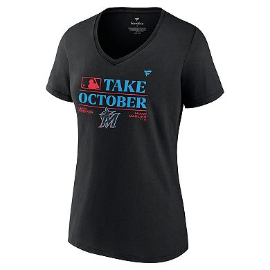Women's Fanatics Branded  Black Miami Marlins 2023 Postseason Locker Room V-Neck T-Shirt