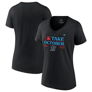 Women's Fanatics Branded  Black Miami Marlins 2023 Postseason Locker Room V-Neck T-Shirt