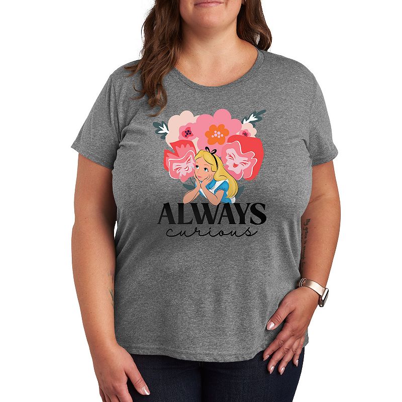 Disney's Alice in Wonderland Plus Always Curious Graphic Tee, Girl's, Size: 3XL, Grey Gray